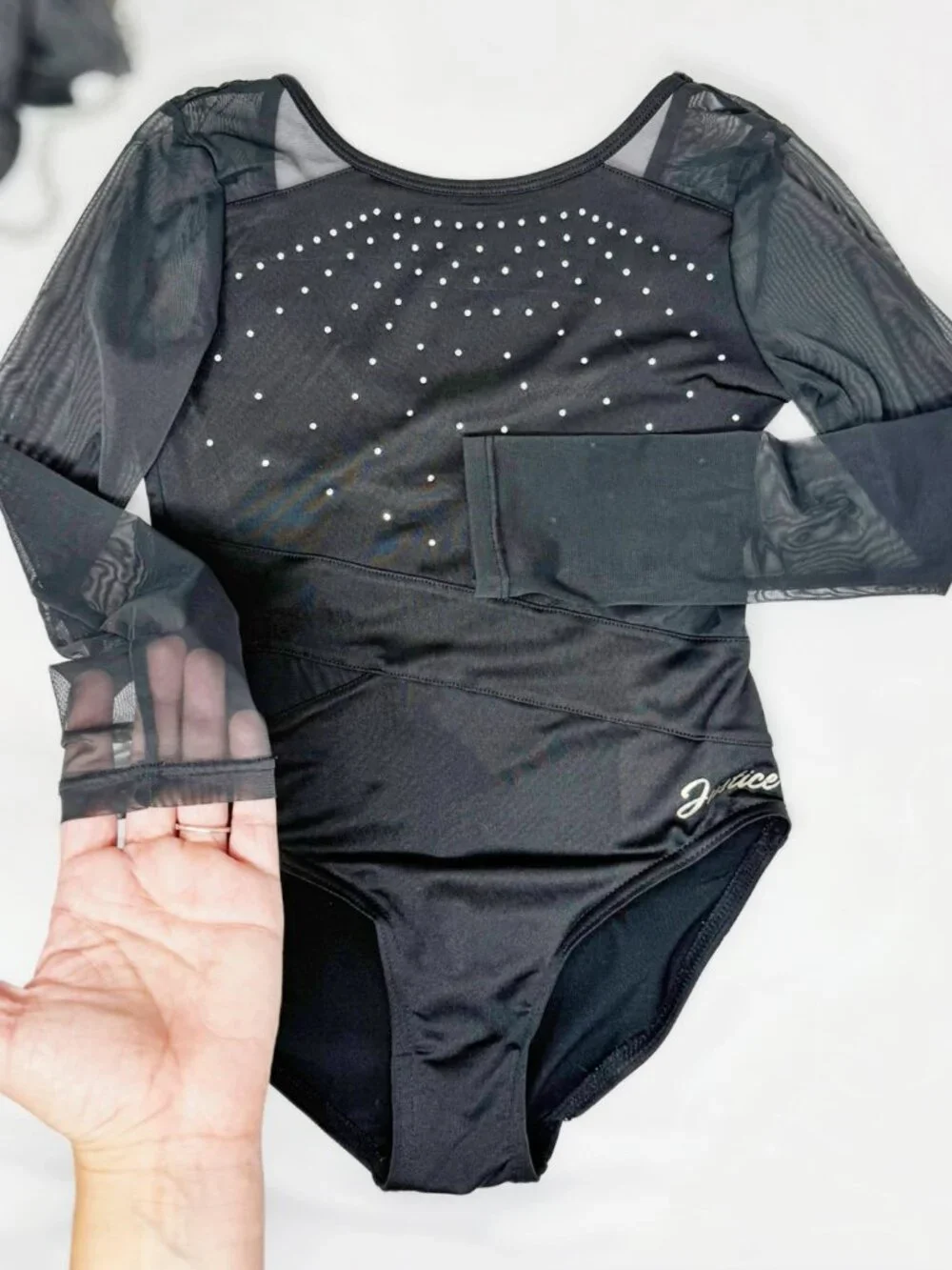 Kids Justice Dance Leotard Girls SMALL 7/8, Long Sleeves Black with Rhinestones